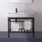 Modern Ceramic Console Sink With Counter Space and Matte Black Base, 32